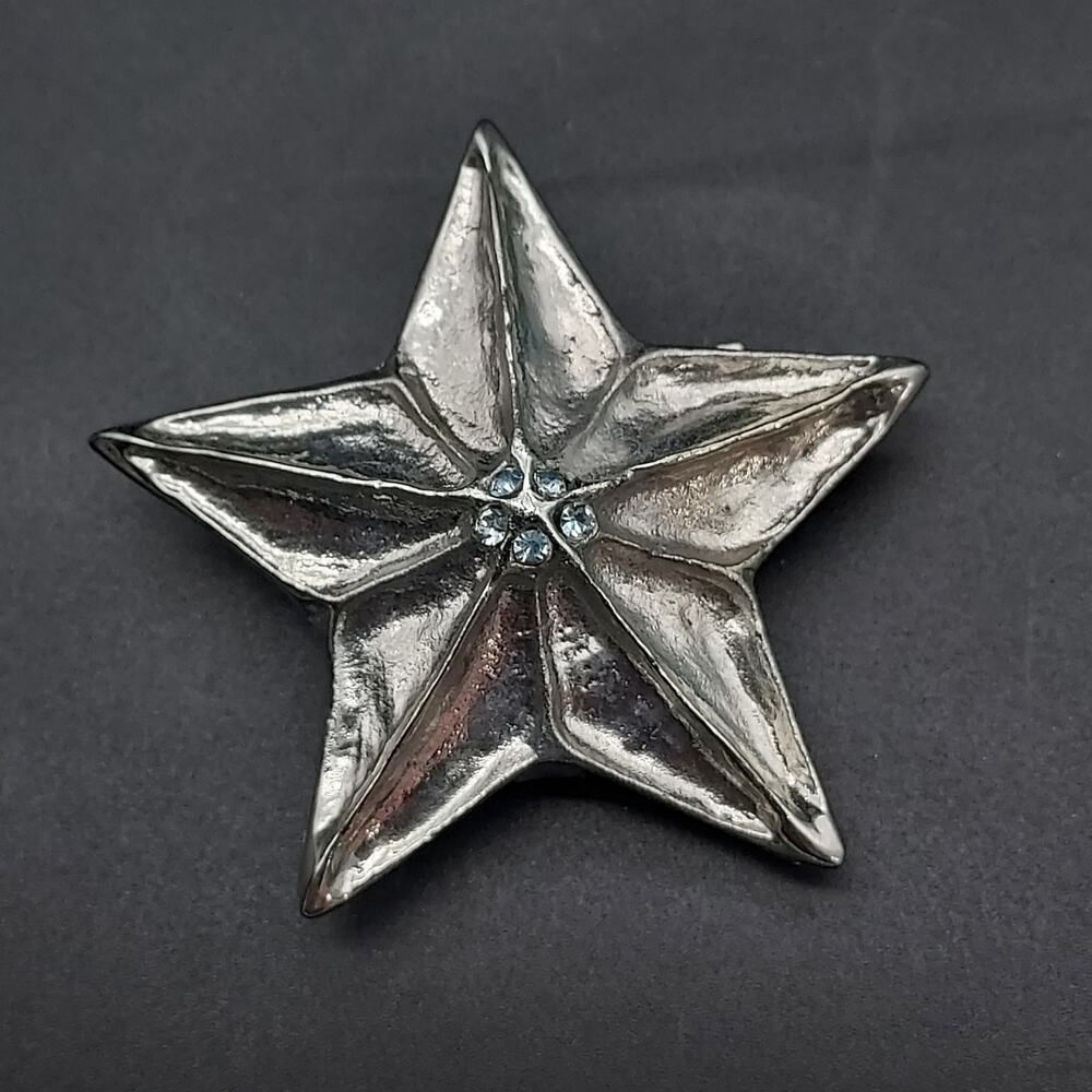 Silver Tone Nautical Star Brooch Blue Swarovski Crystals Vintage Costume Jewelry